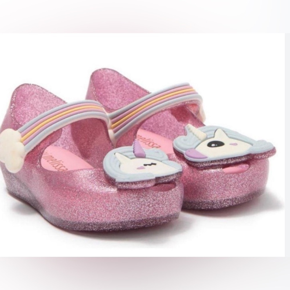 Girls' Pink Glitter Unicorn Sandals with Rainbow Strap